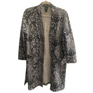 Clara Sun Woo Women’s Long Cardigan Medium Navy Blue Print Pockets Longline USA